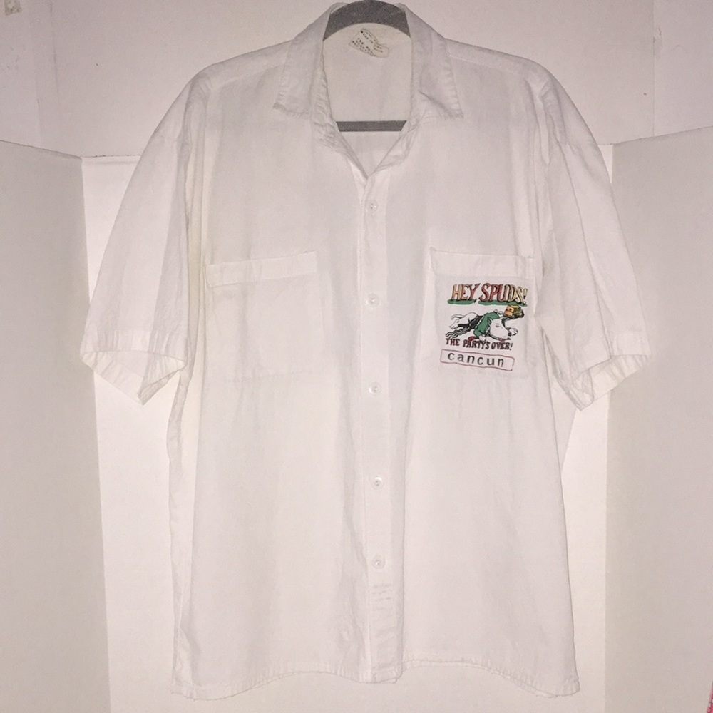Hey Spuds The Party Is Over Buttons Down Front With Two Front Pockets, Size XL